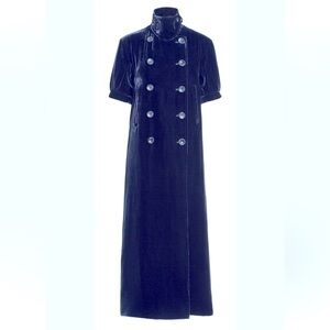 RARE H&M STUDIO Sz 8 deep navy, crushed velvet, long, short sleeve opera coat